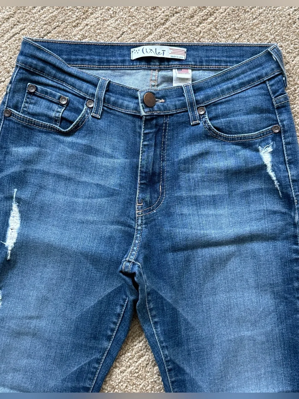 Chalet Straight leg Distressed Jeans Sz 2 Blue USA Indie Sleeze 90’s alternative